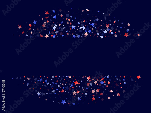 Flying red blue white star sparkles vector american patriotic background.