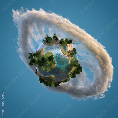 Foto private house on a small green planet