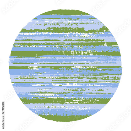 Abrupt circle vector geometric shape with striped texture of paint horizontal lines. Disc banner with old paint texture. Label round shape logotype circle with grunge background of stripes.