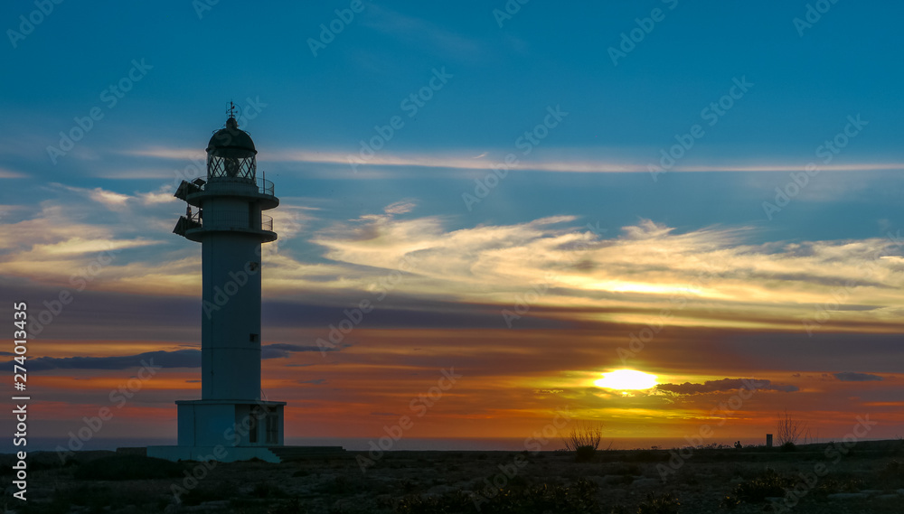 Formentera, Balearic Islands / Spain: Cap de Barbaria Lighthouse at sunset