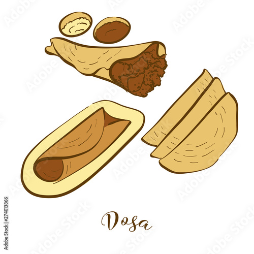 Colored sketches of Dosa bread