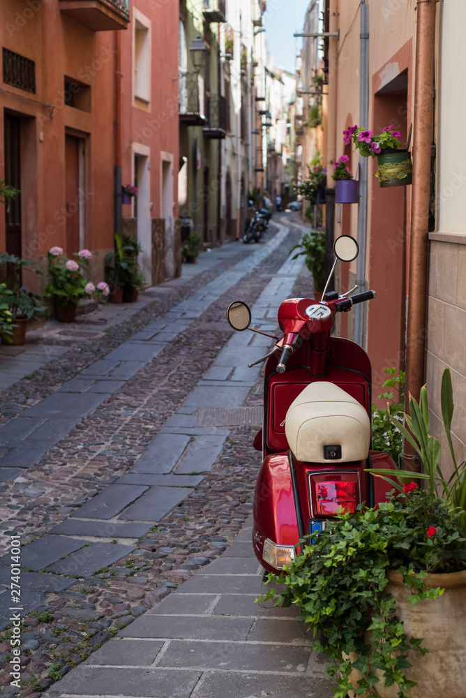 Red motorbike on Italy street