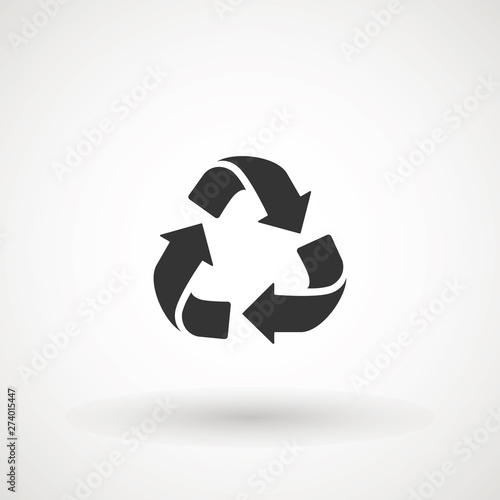 Fototapeta Naklejka Na Ścianę i Meble -  recycle arrows symbol icon. Recyclable Badge. Recycling sign. Black flat design. Vector Illustration.