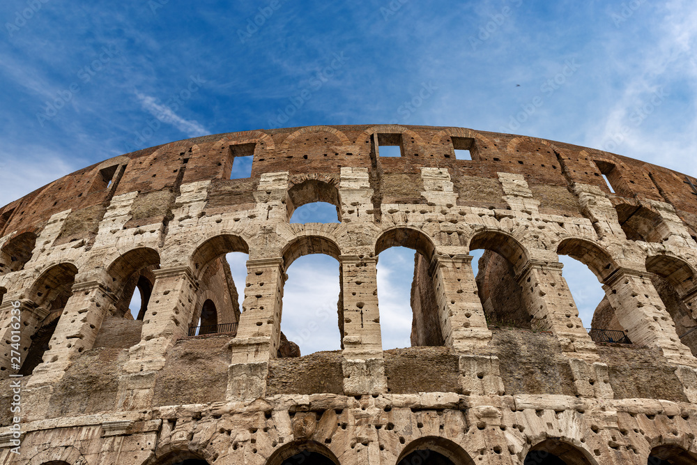 Colosseo of Rome, Amphitheatrum Flavium 72 a.D. Ancient Coliseum or Colosseum. UNESCO world heritage site. Latium, Italy, Europe