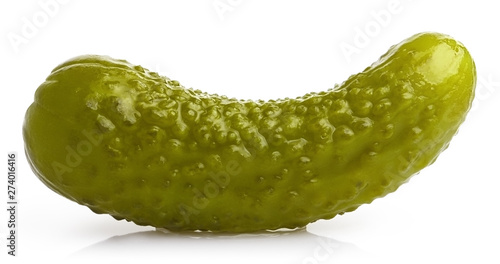 Fotografie Delicious marinated pickled cucumber, isolated on white background