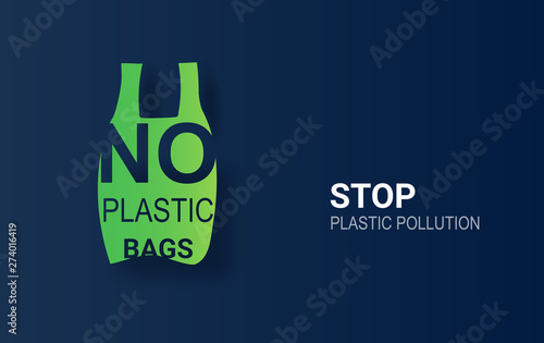 illustration of No plastic bags signal protest against garbage. Pollution problem environment concept. Creative Paper art and craft style images for banner,card,web,advertising,brochure. pastel vector