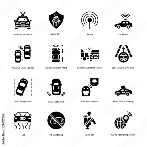 Car Driving Glyph Icons