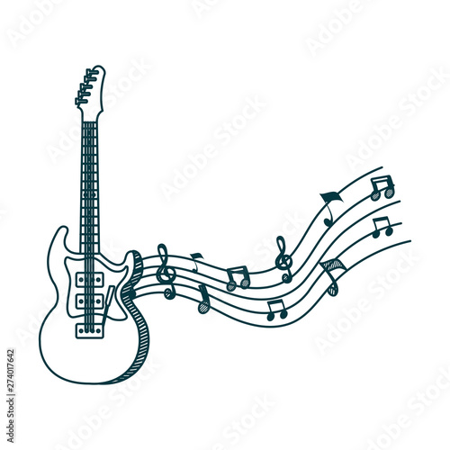 electric guitar instrument with music notes