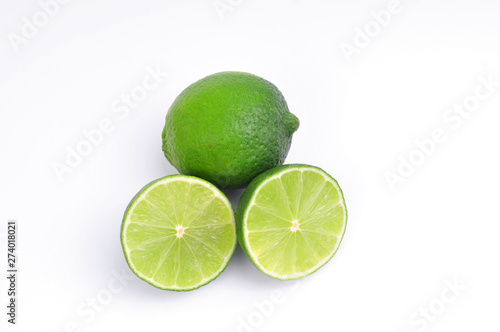 Lime lemons group on white background.