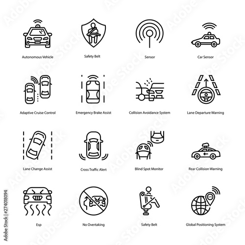 Car Driving Line Icons