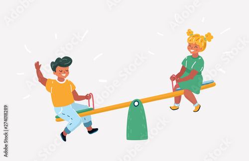Children on Seesaw in the Park.
