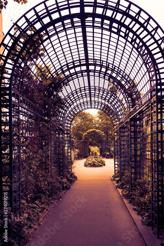 Paris, France - Coulee Verte Rene-Dumont - April 2019: Old green elevated promenade in Paris, France. Footpath from Bastille to the Bois De Vincennes