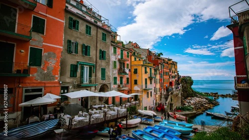 Time Lapse - Scenic Seaside Village Riomaggiore of Cinque Terre in Italy - 4K