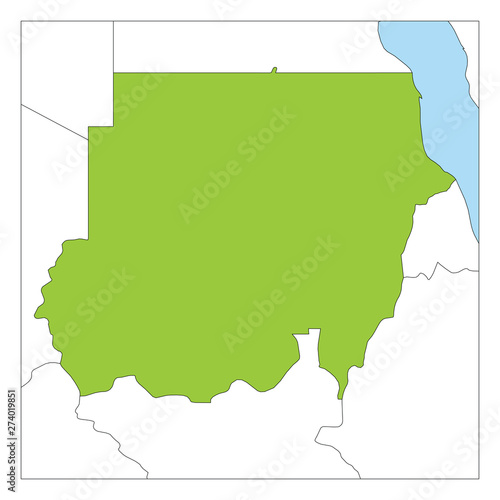 Map of Sudan green highlighted with neighbor countries