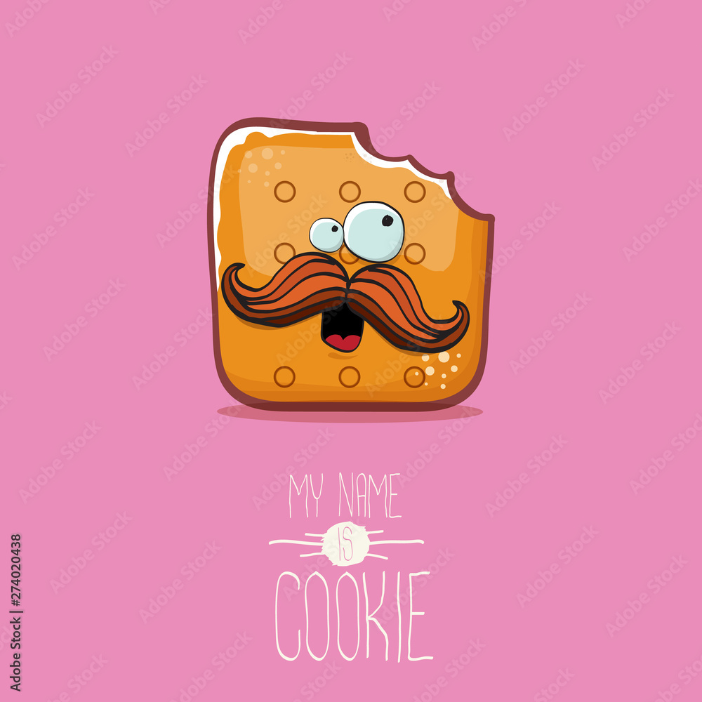 vector funny cookie character isolated on pink background. My name is cookie concept illustration. funky food character or bakery label mascot vector funny cookie character isolated on pink background. My name is cookie concept illustration. funky food character or bakery label mascot