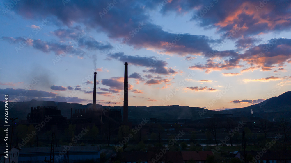 Industrial Factory Producing Smoke, Air Pollution, Aerial View