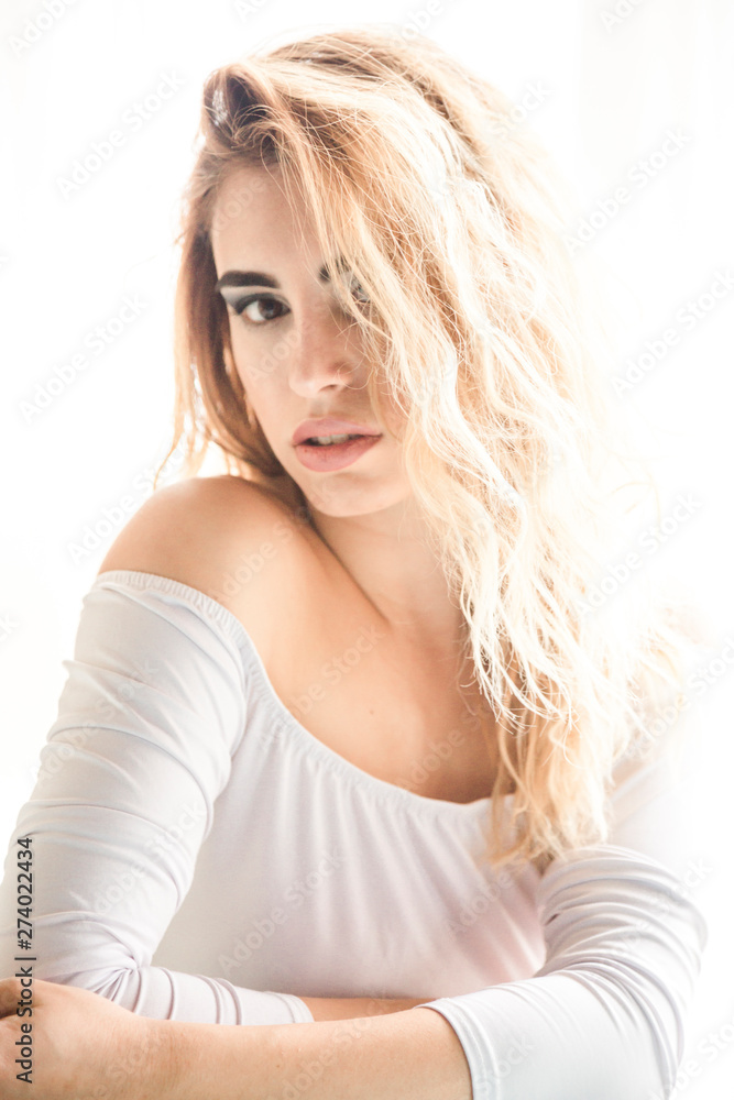 Young pretty girl with professional makeup isolated on white background. Beauty Young pretty girl with professional makeup isolated on white background. Beauty