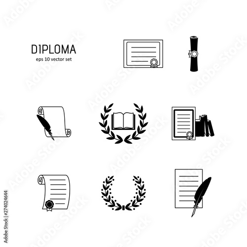 Diploma - vector icon set.