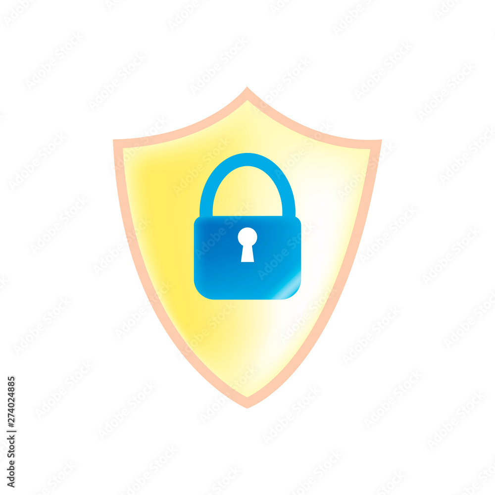 Shield with padlock. Modern vector icon. Volume by light Shield with padlock. Modern vector icon. Volume by light