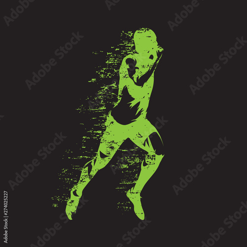 Running man, abstract green vector illustration. Run, sprinting athlete