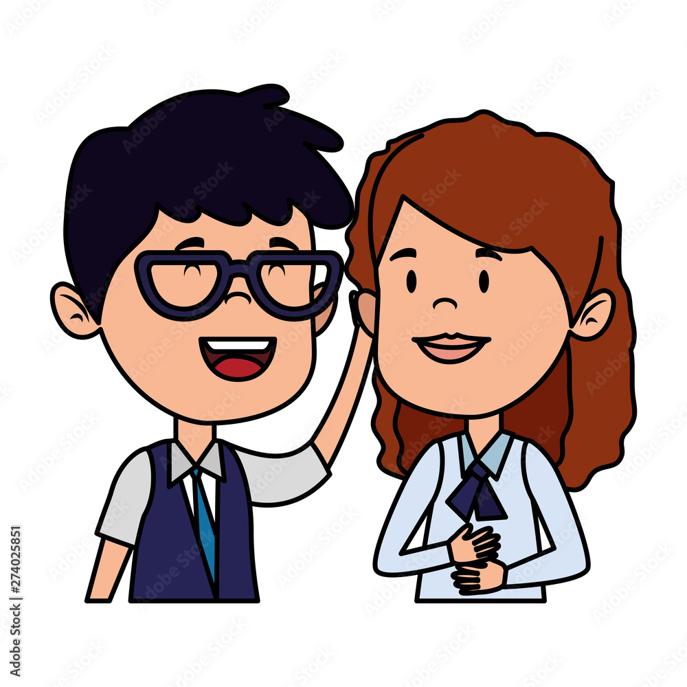 happy little students couple characters happy little students couple characters