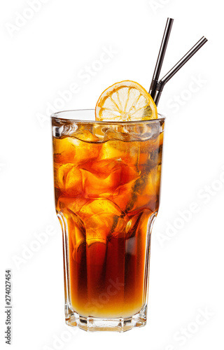 Long Island Iced Tea. Alcohol cocktail isolated on white