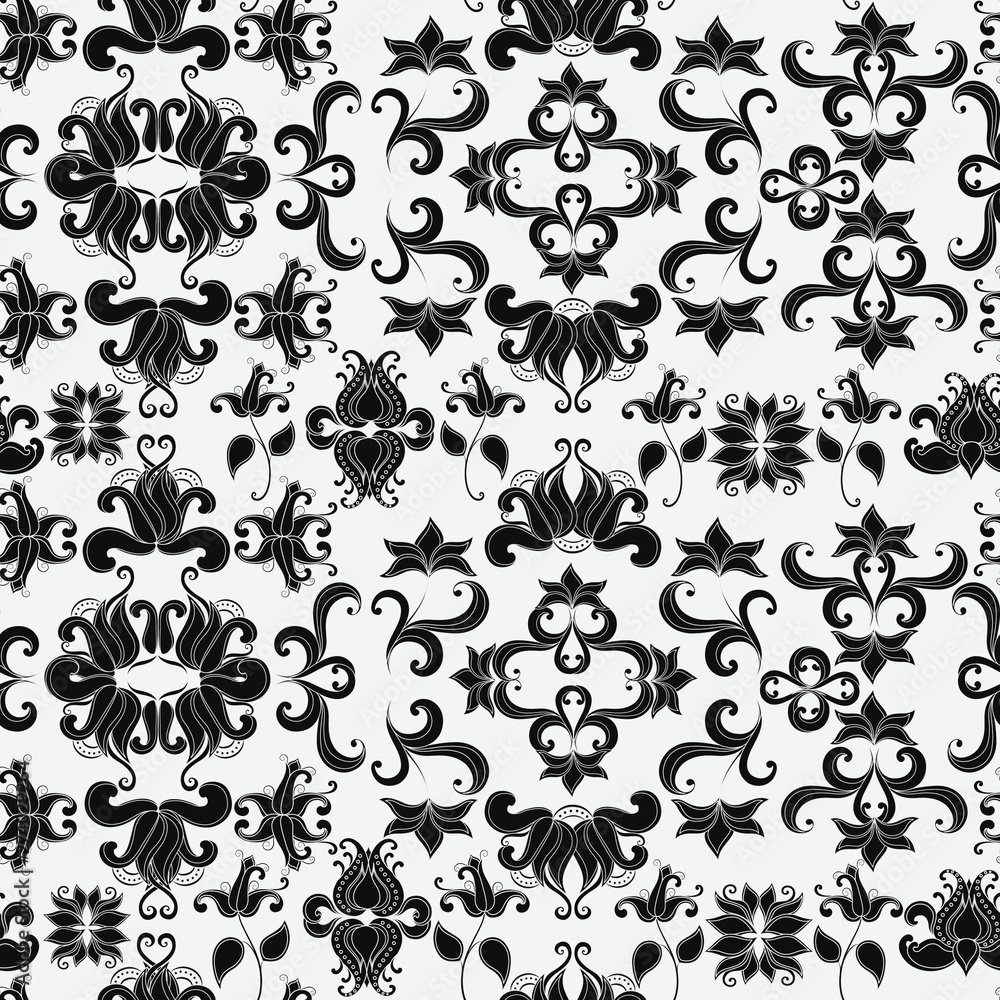 Seamless vector pattern with ornament in black and white