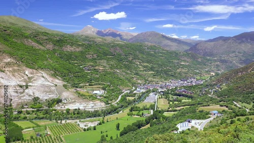 Big beautiful valley in Spanish Pyrenees, river Noguera Pallaresa, near the village Sort. photo