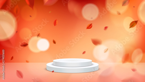 Fall background with blurred flying red leaves, autumn nature vector design