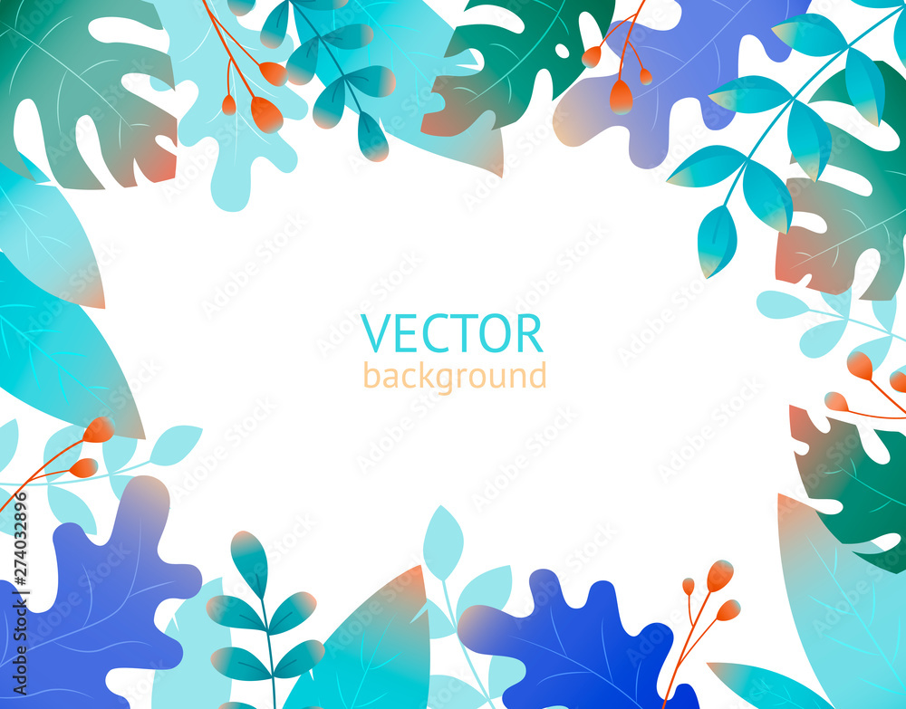 Collection with plant flat jungle. Print, template, design element.