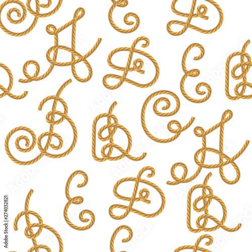 Rope Alphabet Seamless Pattern on White Background.