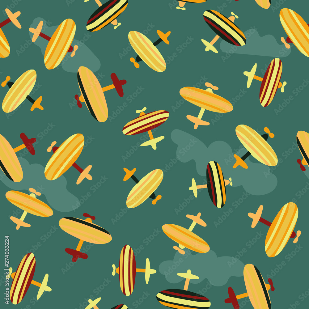 Seamless vector pattern with toy planes invintage colors. Surface pattern design for kids market.