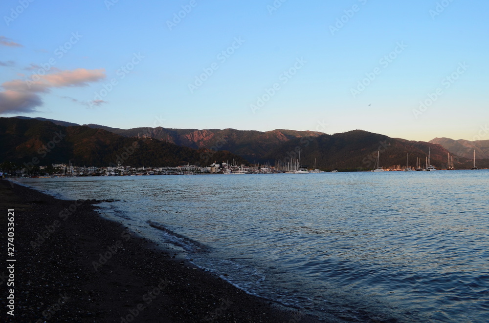 view on the evening sea in Marmaris, Turkey