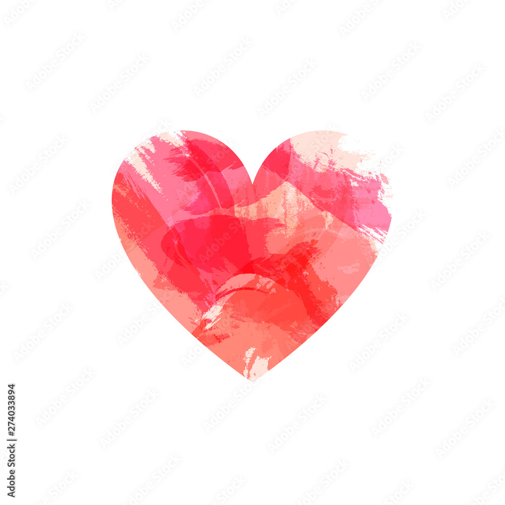Vector Grunge Heart Icon, Painted Image, Bright Red Colored Love Symbol Isolated.