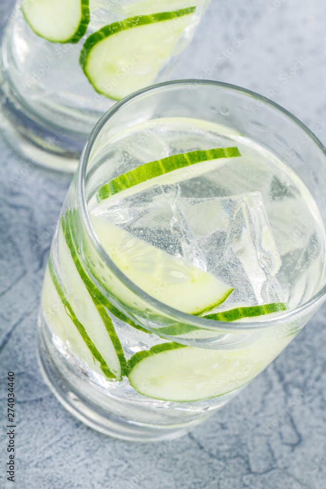 Infused water with cucumber and ice Infused water with cucumber and ice