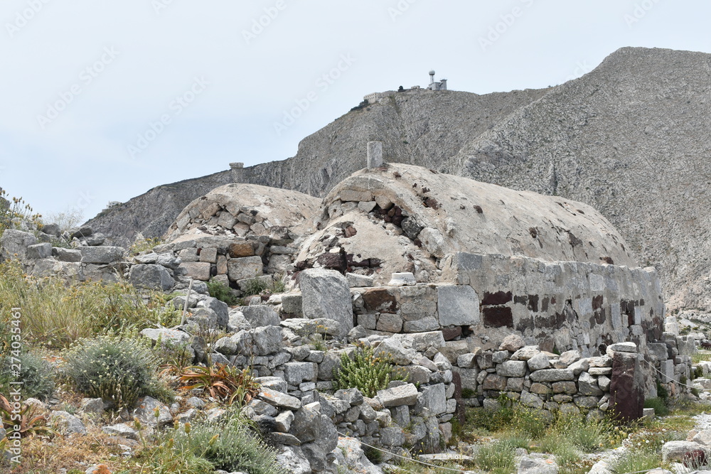Greece, the island of Santorini. The site of Ancient Thira. A Byzantine chapel at the entrance to the archaeological site.