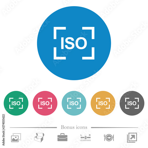 Camera iso speed setting flat round icons