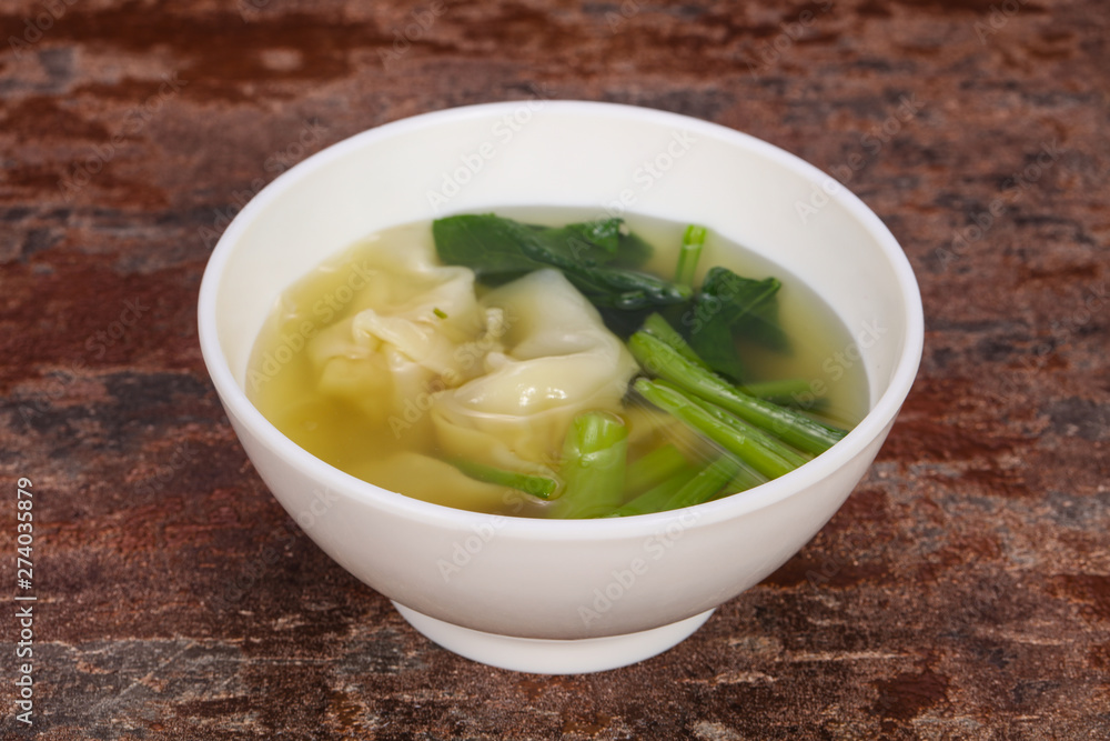 Asian traditional Wonton soup with herbs Asian traditional Wonton soup with herbs