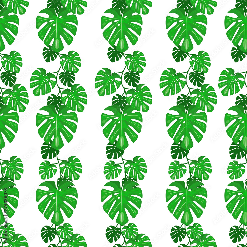 Seamless pattern of jungle leaves. Tropical summer foliage background.  Rainforest botanical concept. Vector illustration, cartoon style. Stock  Vector | Adobe Stock