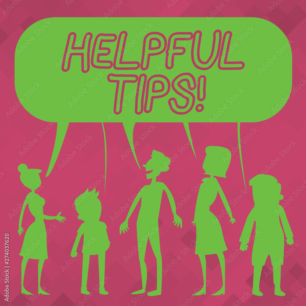 Word writing text Helpful Tips. Business concept for secret information or advice given to be helpful knowledge Silhouette Figure of People Talking and Sharing One Colorful Speech Bubble. Word writing text Helpful Tips. Business concept for secret information or advice given to be helpful knowledge Silhouette Figure of People Talking and Sharing One Colorful Speech Bubble.