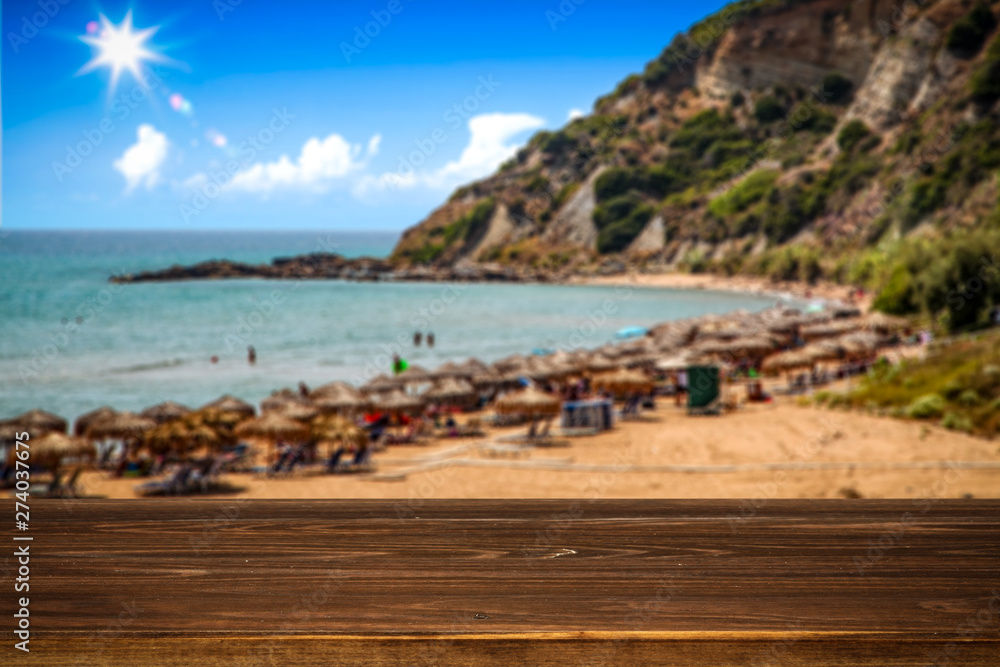 Fototapeta premium desk of free space and summer beach landscape 
