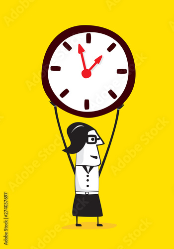 Businesswomen holding up a time