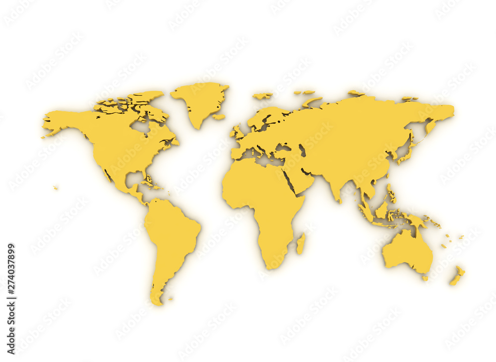 Yellow world map 3d rednder isolated on white background - obrazy, fototapety, plakaty 