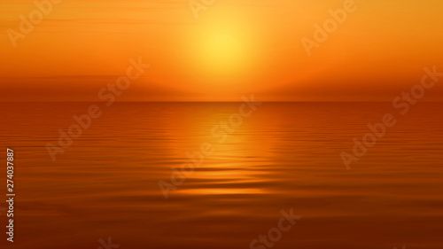 Sunset ocean horizon sky clouds sunset landscape. 3D illustration