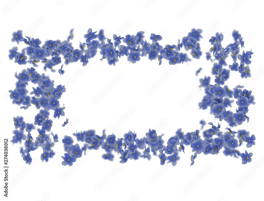 Frame made of blue flowers isolated on white background Frame made of blue flowers isolated on white background