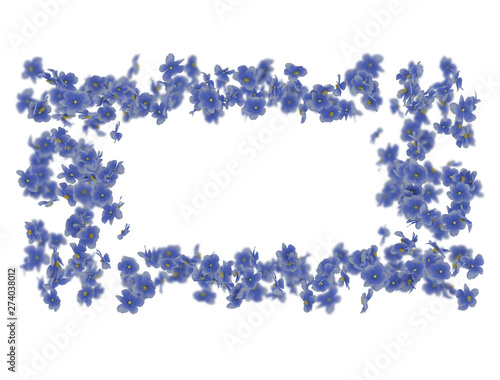 Frame made of blue flowers isolated on white background 