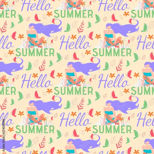 Seamless Summer Pattern with Female Character