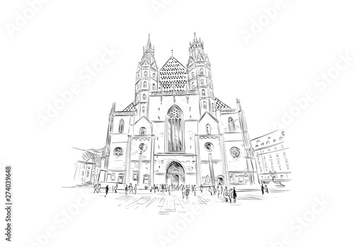 St. Stephen s Cathedral. Vienna  Austria. Hand drawn sketch vector illustration.