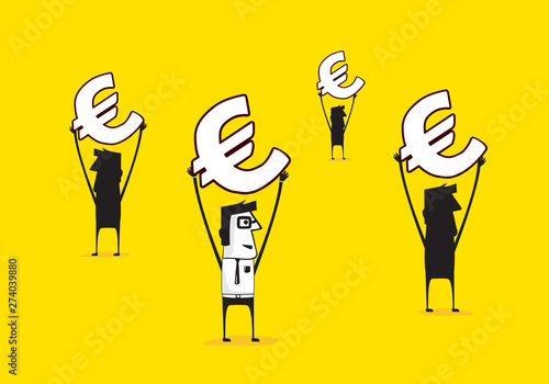 Group holding up a euro currency