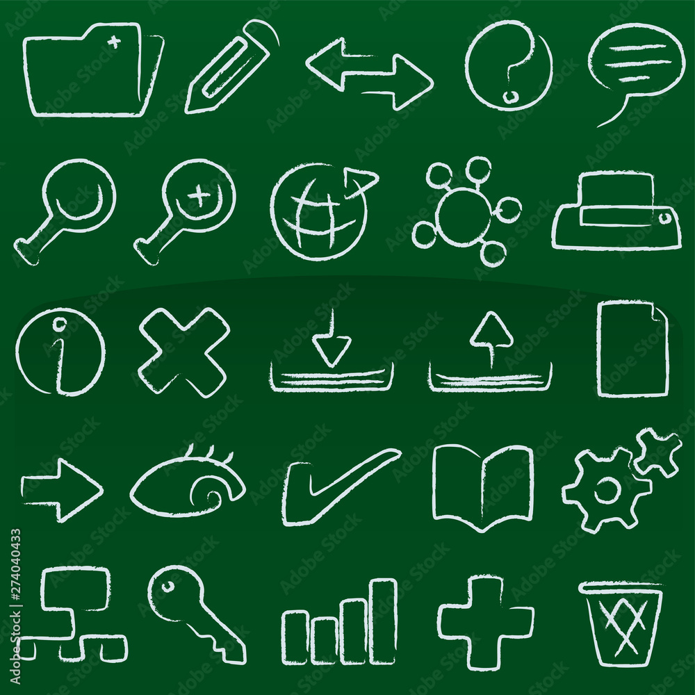 Vector illustration of set of database icons in crayon style. Vector illustration of set of database icons in crayon style.